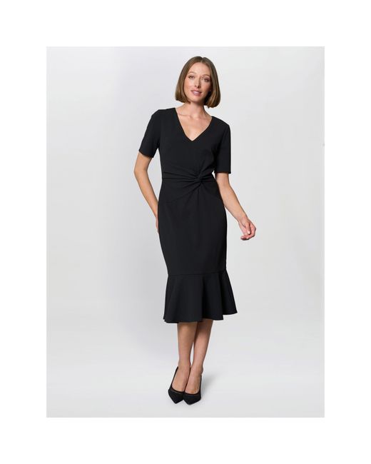 Gina Bacconi Black Kiara V Neck Twist Midi Dress