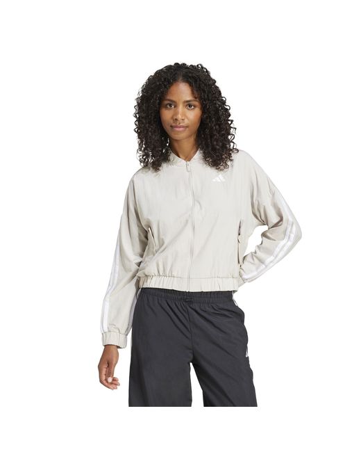 Adidas White 3-Stripe Woven Bomber Jacket