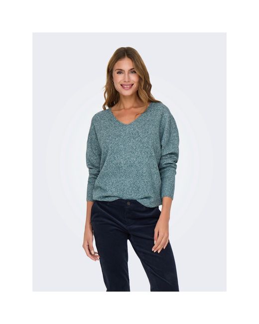 ONLY Green Rica Long-Sleeve V-Neck Knitted Top