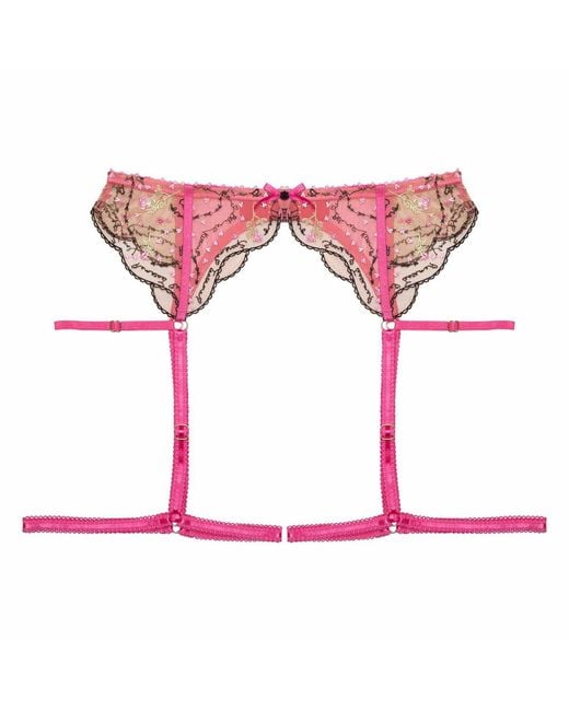 Playful Promises Pink Spank Me & Nude Custom Embroidery Suspender B