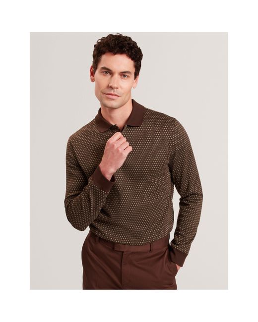 Ted Baker Green Jacquard Long Sleeve Polo Shirt for men