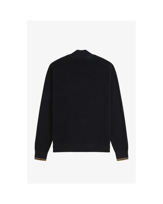 Fred Perry Black Waffle Stitch Half Zip Jumper for men