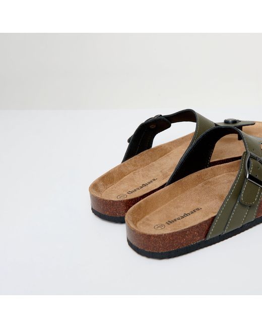 Threadbare Brown Faux Leather Toe Post Sandals for men