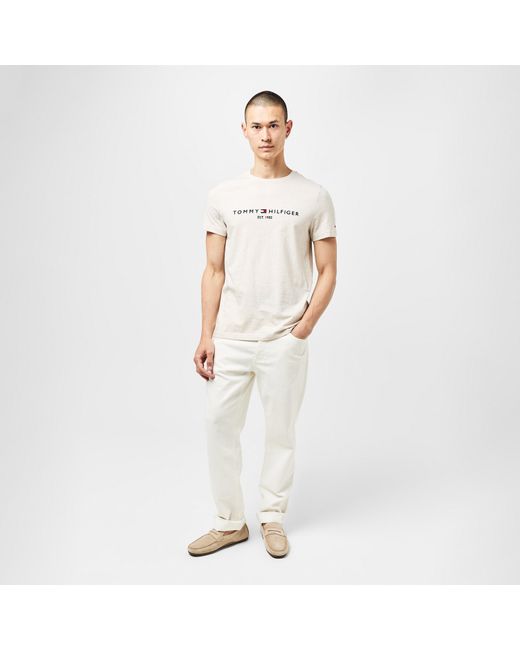 Tommy Hilfiger White Logo Crew Neck T Shirt for men