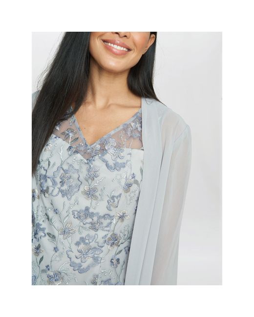 Gina Bacconi Blue Tracy Embroidered Dress & Chiffon Jacket