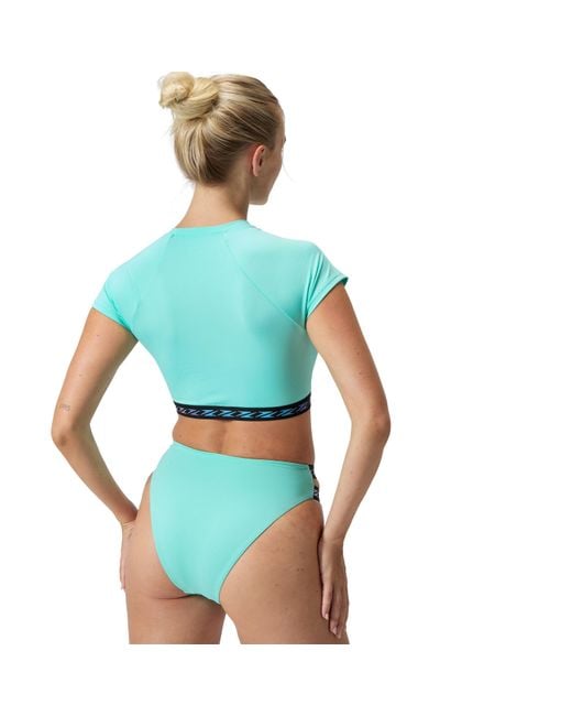 Speedo Blue Solid Logo Elastic Crop Top