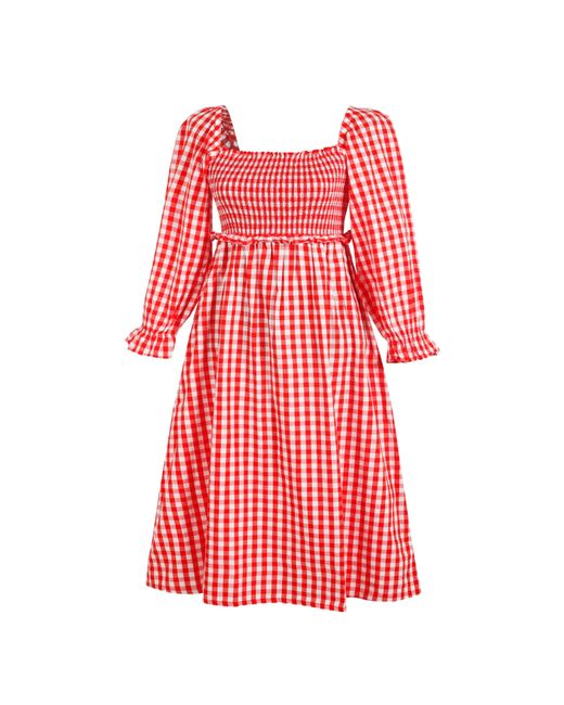 Miso Red Check Milkmaid Dress
