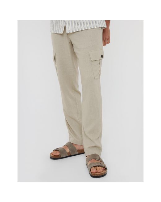 Threadbare Natural Linen Cargo Trousers for men