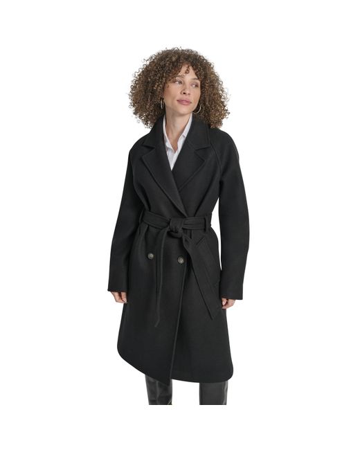 DKNY Black Wrap Overcoat