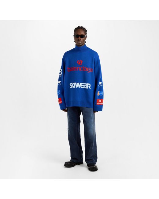 Balenciaga Blue Bal Turtleneck Long Sleeve T-Shirt for men