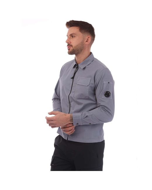 C P Company Gray Organic Gabardine Full-Zip Overshirt for men