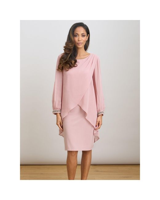 Gina Bacconi Pink Lexie Embellished Cuff Chiffon Dress
