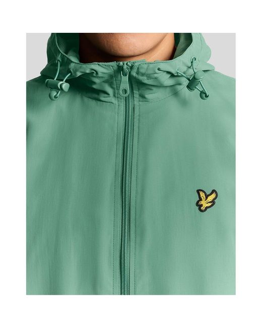 Lyle & Scott Green Zip Through Cotton Wind Resistant Long Sleeve Hooded Rain Anorak for men