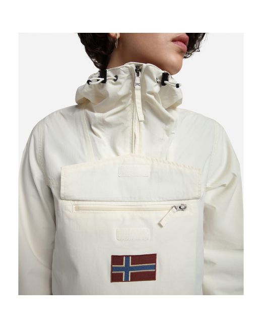 Napapijri White Rainforest Water Resistant Hooded Cropped Long Sleeve Rain Anorak