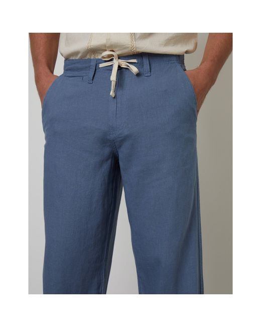 Threadbare Blue Linen Straight Leg Trouser for men