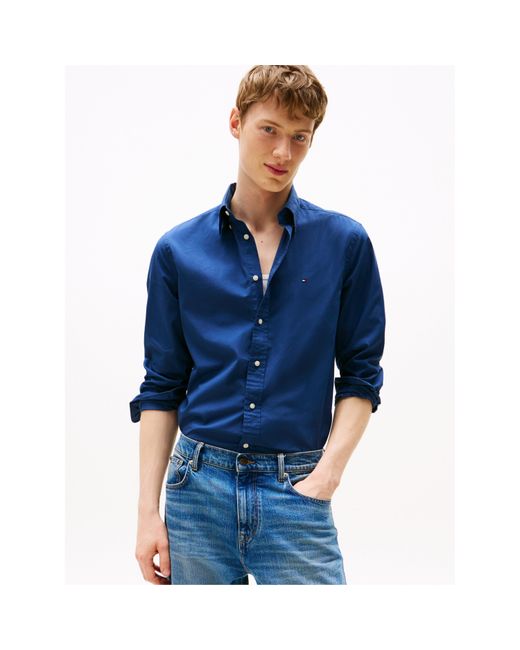 Tommy Hilfiger Blue Core Flex Long Sleeve Poplin Shirt for men