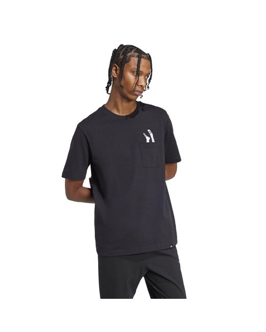 Adidas Black Lounge Slides Graphic Pocket T-Shirt Adults for men