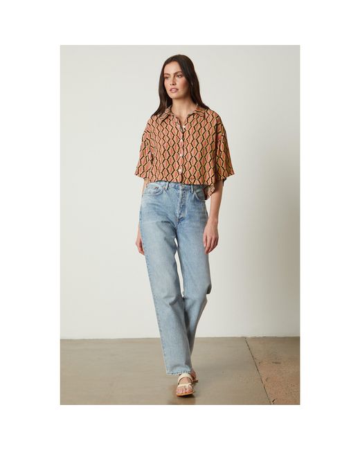Velvet By Graham & Spencer Orange Geo Regular Fit T-Shirt