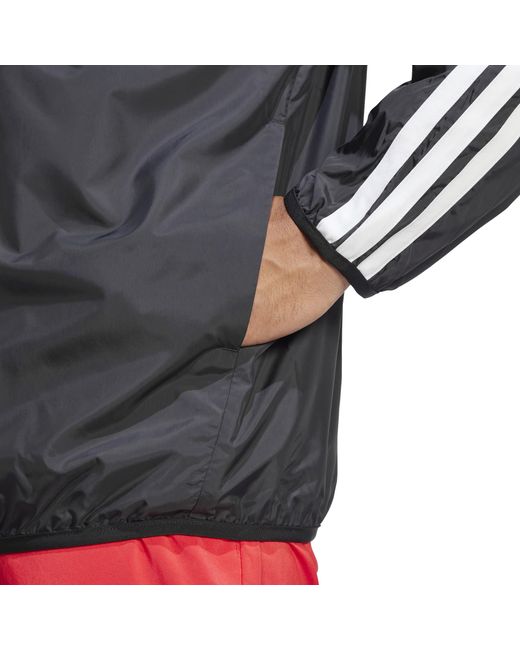 Adidas Black Essentials Stripes Lightweight Mesh Lined Windbreaker for men