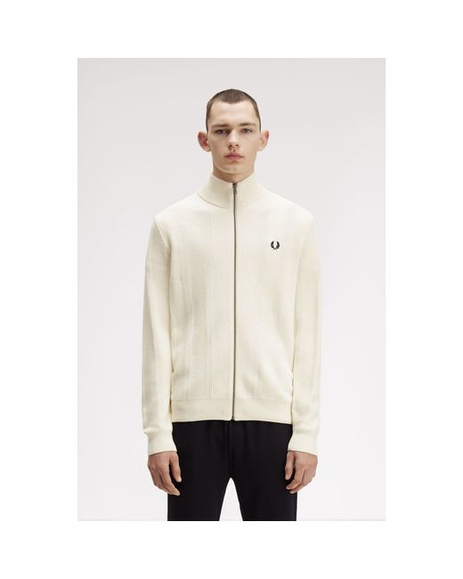 Fred Perry Natural Textured Full-Zip Knitted Top for men