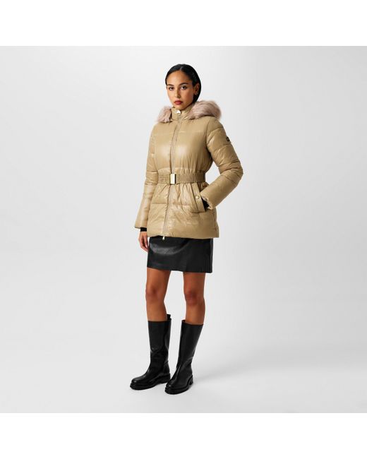 Barbour Natural Saskia Faux Fur Hood Long Sleeve Short Puffer Jacket