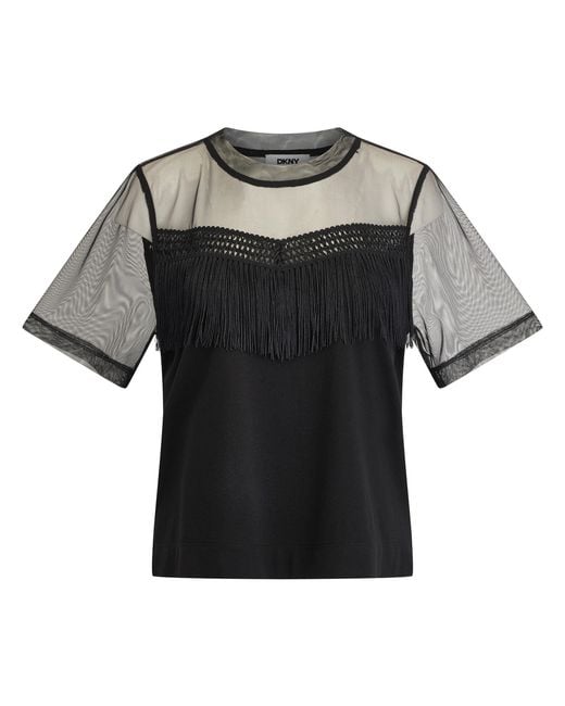 DKNY Black Fringe Cut Out Top