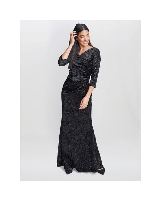 Gina Bacconi Black Whitney Velvet Sparkle Maxi Dress