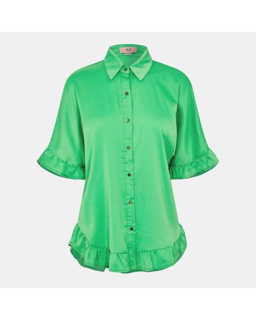 AX Paris Green Frill Detail Button Front Shirt