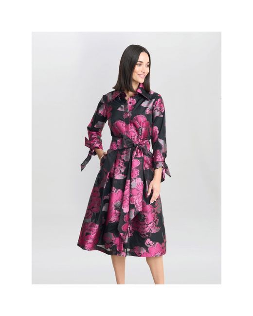 Gina Bacconi Purple Lauren Jacquard Shirt Dress