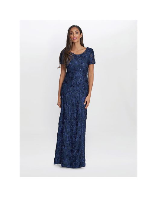 Gina Bacconi Blue Nancy Gown With Rosette Sequin Detail