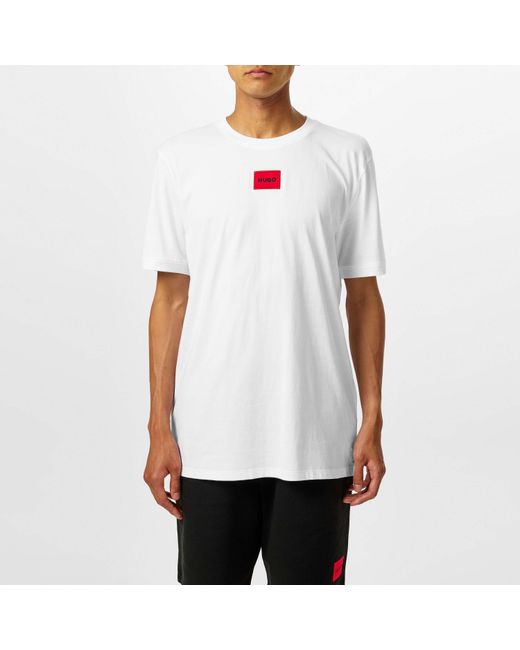 HUGO White Diragolino Contemporary T-Shirt With Logo Detail for men