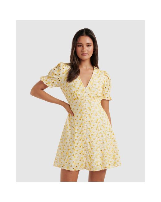 Forever New Yellow Saffron Broderie Mini Sun Dress
