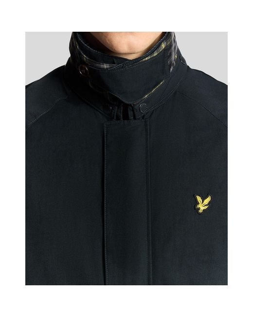 Lyle & Scott Blue Tartan Lined Water-Resistant Harrington Jacket for men