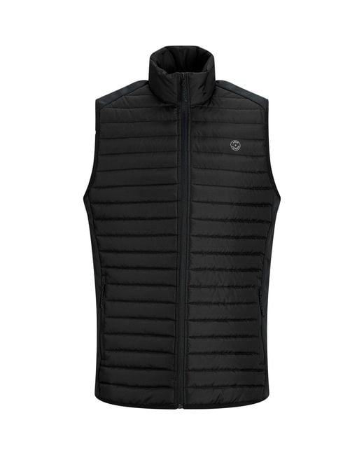 Jack & Jones Black Quilted Full Zip Sleeveless Plus Size Gilet for men