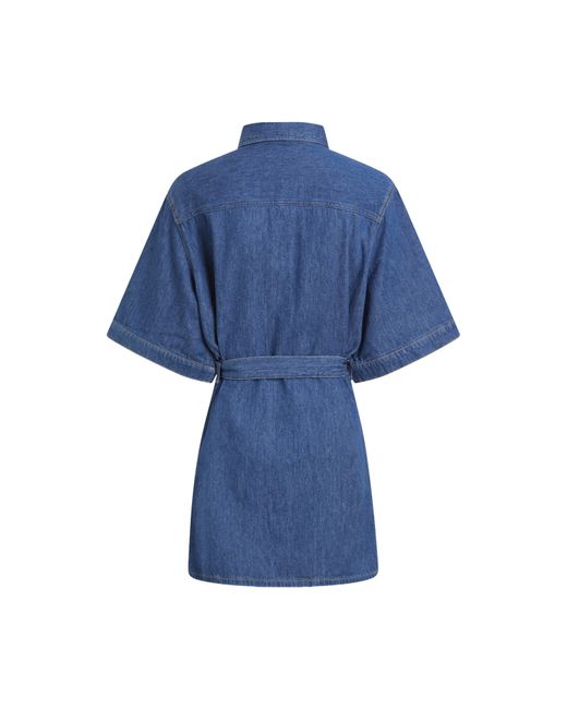 Calvin Klein Blue Linen Boxy Belted Wrap Dress