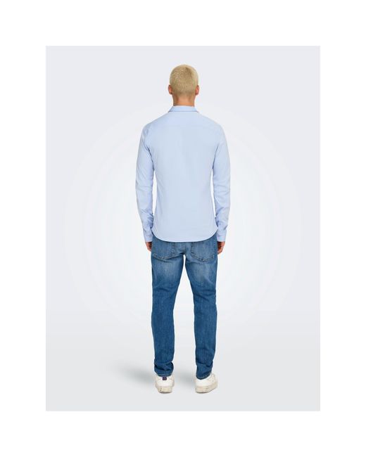 ONLY Blue Long-Sleeve Plain Shirt for men