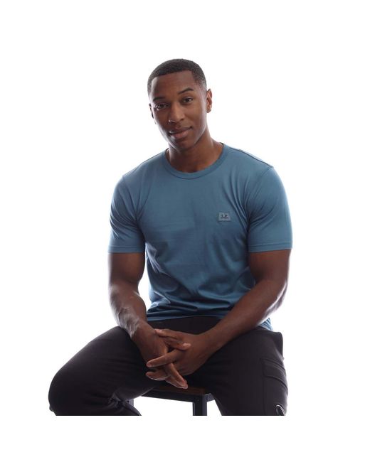 C P Company Blue 70/2 Mercerized Jersey Logo Patch T-Shirt for men