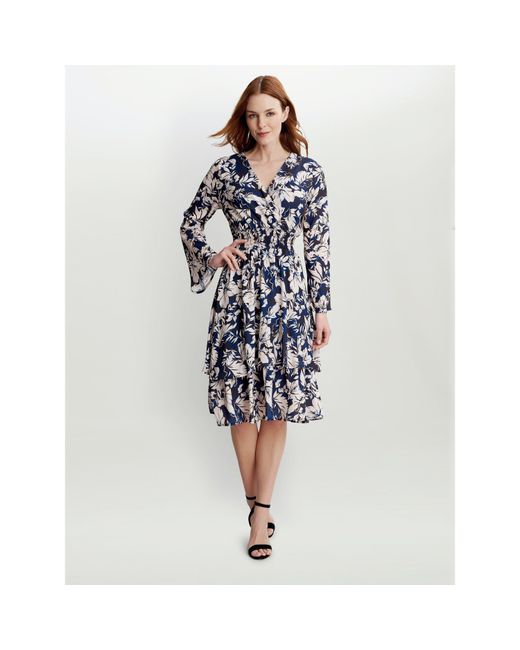 Gina Bacconi Blue Alarice V Neck Rouched Waist Dress