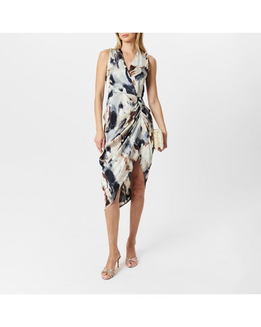AX Paris Multicolor Marble Print Wrap Top Gathered Skirt Midi Dress