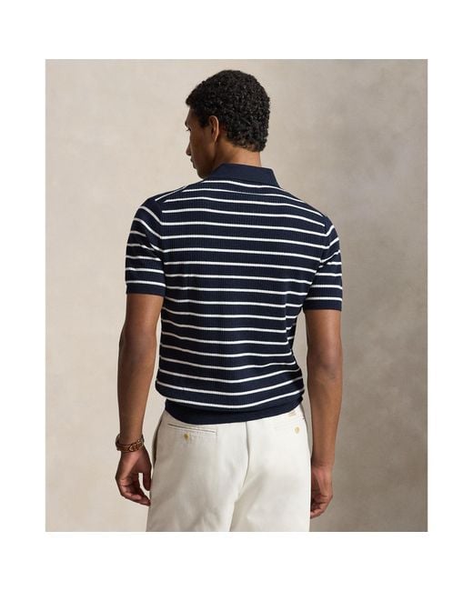 Polo Ralph Lauren Blue Knitted Short Sleeve Polo Shirt for men