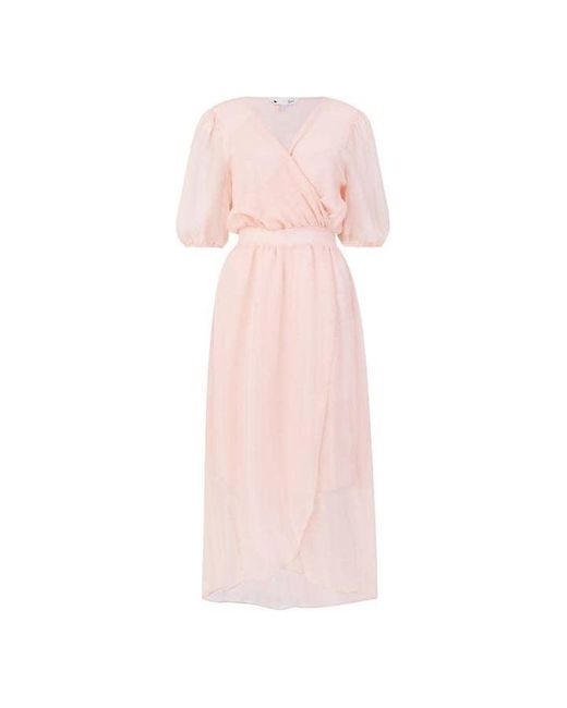 Yumi' Pink Sheer Wrap Midi Dress