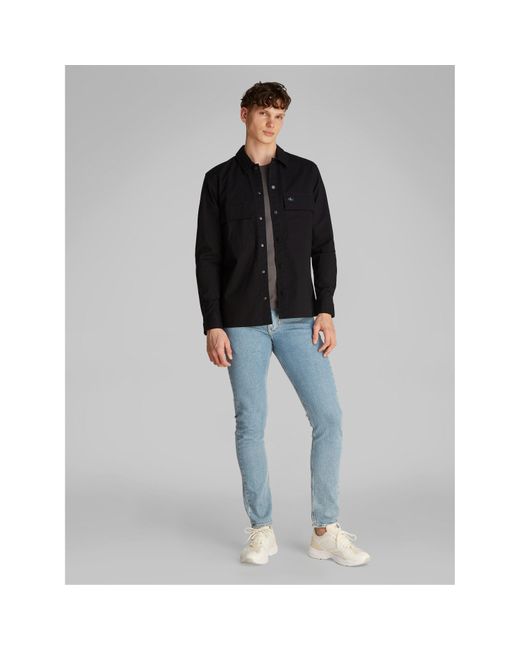 Calvin Klein Black Cargo Cotton Long Sleeve Relaxed Fit Overshirt for men