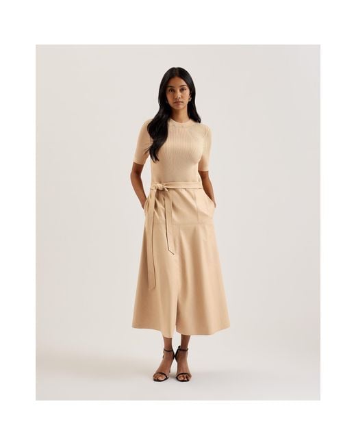 Ted Baker Natural Mock Midi A Line Dress