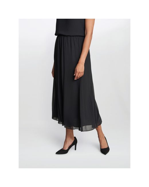 Gina Bacconi Black Annalise Flowing Chiffon Midi Skirt