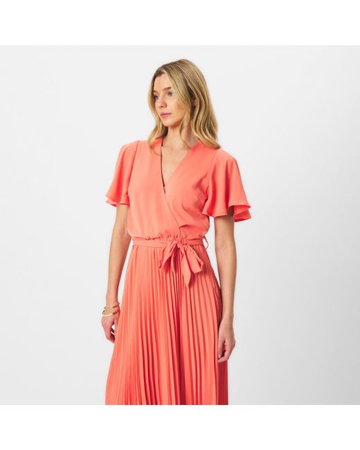 AX Paris Red Pleated Midi Dress With Tie Waist