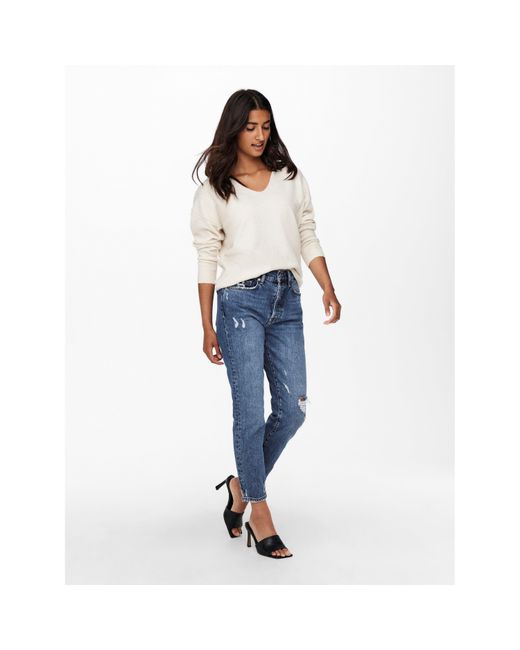 ONLY Blue Rica Long-Sleeve V-Neck Knitted Top