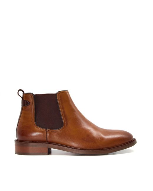 Dune Brown Leather Ankle Chelsea Boots for men