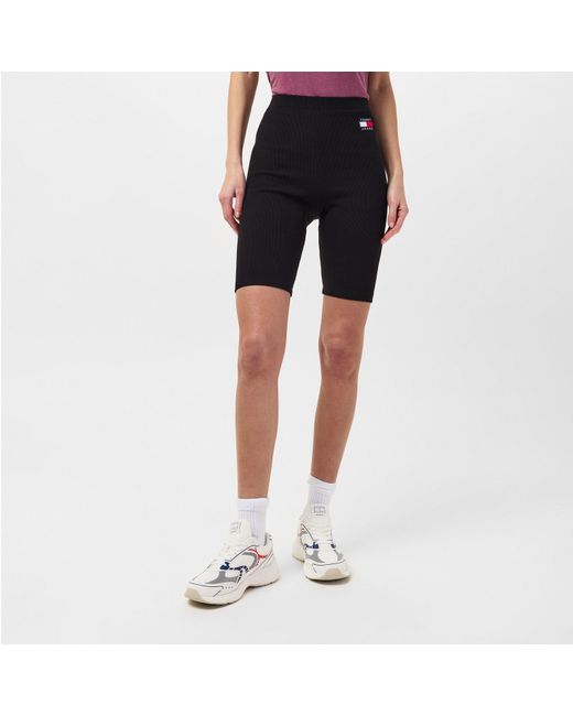 Tommy Hilfiger Black Ribbed Badge Cycling Shorts