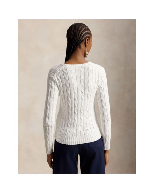 Ralph Lauren White Cable-knit Cotton V-neck Jumper