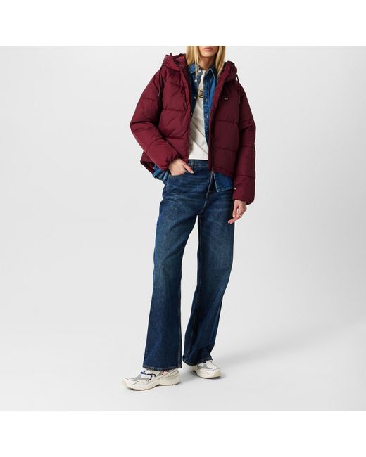 Tommy Hilfiger Red Recycled Hooded Short Puffer Jacket